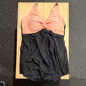 Elegant Black and Peach Women Swim One Piece